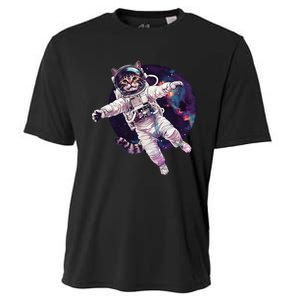 Funny Cat Astronaut In Space Gift Cooling Performance Crew T-Shirt