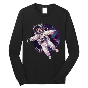 Funny Cat Astronaut In Space Gift Long Sleeve Shirt