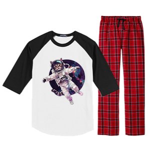 Funny Cat Astronaut In Space Gift Raglan Sleeve Pajama Set