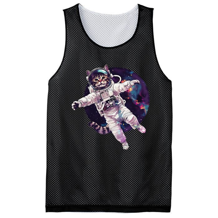 Funny Cat Astronaut In Space Gift Mesh Reversible Basketball Jersey Tank