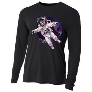 Funny Cat Astronaut In Space Gift Cooling Performance Long Sleeve Crew