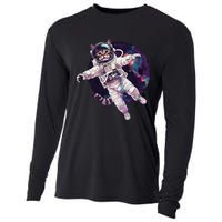 Funny Cat Astronaut In Space Gift Cooling Performance Long Sleeve Crew