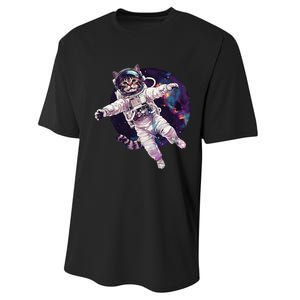 Funny Cat Astronaut In Space Gift Performance Sprint T-Shirt