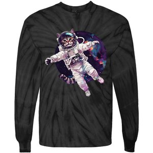 Funny Cat Astronaut In Space Gift Tie-Dye Long Sleeve Shirt