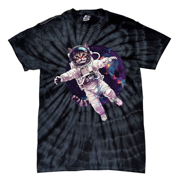 Funny Cat Astronaut In Space Gift Tie-Dye T-Shirt