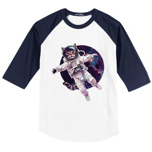 Funny Cat Astronaut In Space Gift Baseball Sleeve Shirt