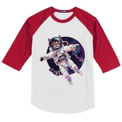 Funny Cat Astronaut In Space Gift Kids Colorblock Raglan Jersey