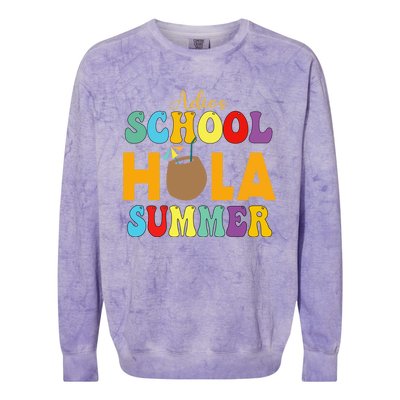 Funny Cute Adios School Hola Summer Lovley Groovy Design Cool Gift Colorblast Crewneck Sweatshirt