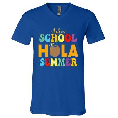 Funny Cute Adios School Hola Summer Lovley Groovy Design Cool Gift V-Neck T-Shirt