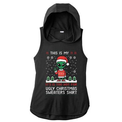 Funny Christmas Alien Ugly Christmas Sweater Alien Face Ladies PosiCharge Tri-Blend Wicking Draft Hoodie Tank