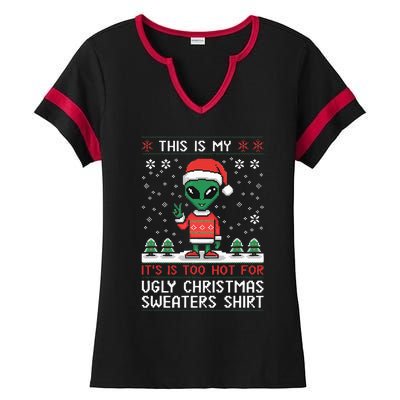 Funny Christmas Alien Ugly Christmas Sweater Alien Face Ladies Halftime Notch Neck Tee