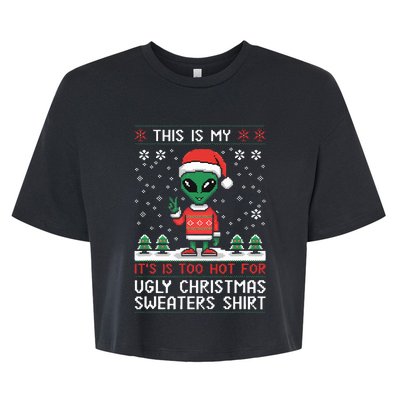 Funny Christmas Alien Ugly Christmas Sweater Alien Face Bella+Canvas Jersey Crop Tee