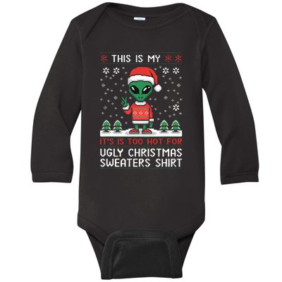 Funny Christmas Alien Ugly Christmas Sweater Alien Face Baby Long Sleeve Bodysuit