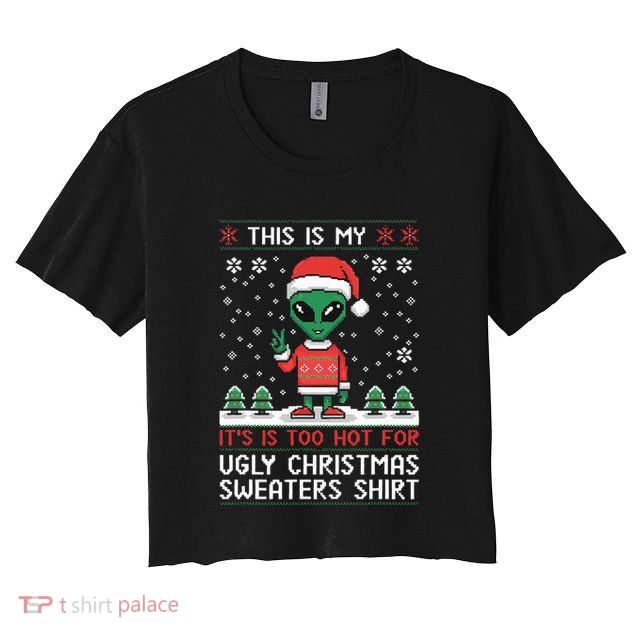 Funny Christmas Alien Ugly Christmas Sweater Alien Face Crop Top
