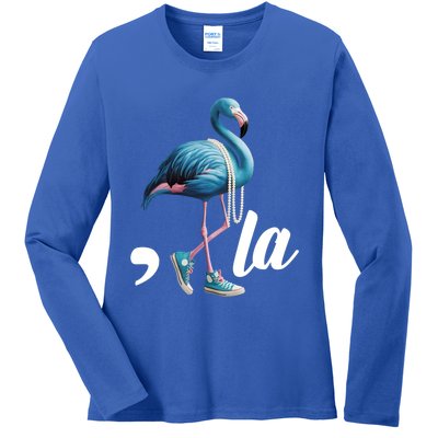 Flamingo Chucks And Pearls Comma La Kamala 2024 Cute Gift Ladies Long Sleeve Shirt