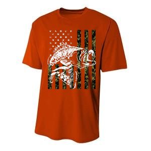 Fishing, Camouflage American Flag Fish, Bass Fish Fisherman Performance Sprint T-Shirt