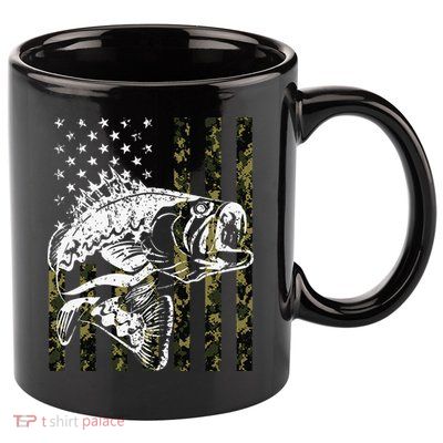 Fishing, Camouflage American Flag Fish, Bass Fish Fisherman 11oz C Handle Ceramic Mug