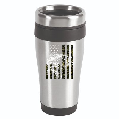 Fishing, Camouflage American Flag Fish, Bass Fish Fisherman 16oz Travel Tumbler