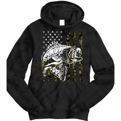 Fishing, Camouflage American Flag Fish, Bass Fish Fisherman Tie Dye Hoodie