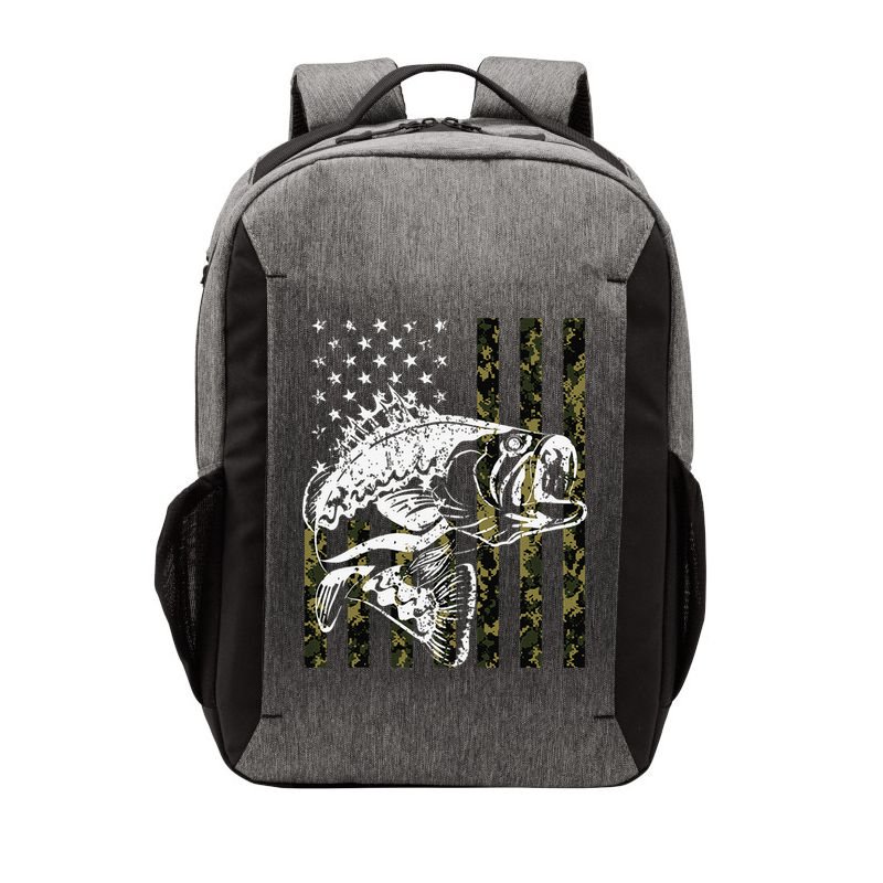 Fishing, Camouflage American Flag Fish, Bass Fish Fisherman Vector Backpack