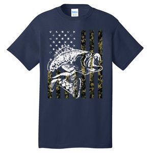 Fishing, Camouflage American Flag Fish, Bass Fish Fisherman Tall T-Shirt