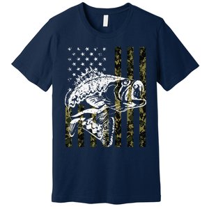 Fishing, Camouflage American Flag Fish, Bass Fish Fisherman Premium T-Shirt