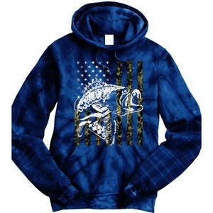 Fishing, Camouflage American Flag Fish, Bass Fish Fisherman Tie Dye Hoodie