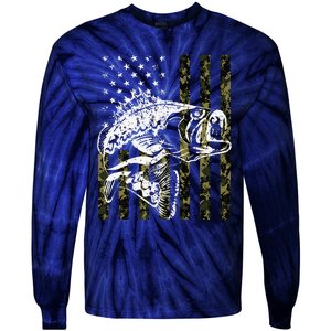 Fishing, Camouflage American Flag Fish, Bass Fish Fisherman Tie-Dye Long Sleeve Shirt