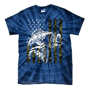 Fishing, Camouflage American Flag Fish, Bass Fish Fisherman Tie-Dye T-Shirt