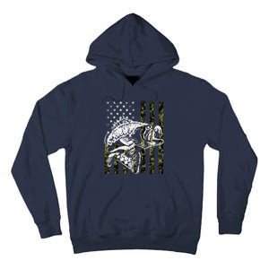 Fishing, Camouflage American Flag Fish, Bass Fish Fisherman Tall Hoodie