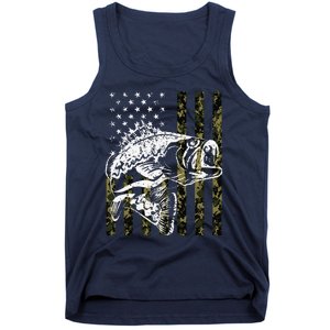 Fishing, Camouflage American Flag Fish, Bass Fish Fisherman Tank Top