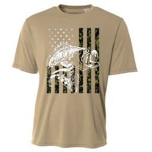 Fishing, Camouflage American Flag Fish, Bass Fish Fisherman Cooling Performance Crew T-Shirt