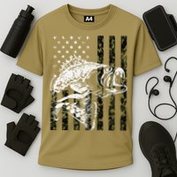 Fishing, Camouflage American Flag Fish, Bass Fish Fisherman Cooling Performance Crew T-Shirt