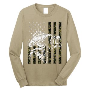 Fishing, Camouflage American Flag Fish, Bass Fish Fisherman Long Sleeve Shirt