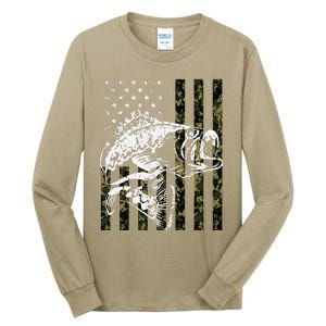 Fishing, Camouflage American Flag Fish, Bass Fish Fisherman Tall Long Sleeve T-Shirt