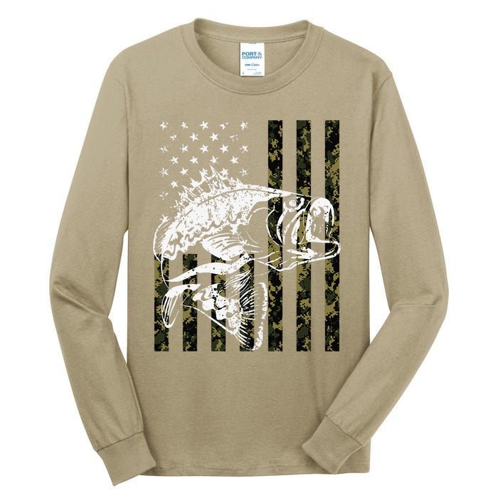 Fishing, Camouflage American Flag Fish, Bass Fish Fisherman Tall Long Sleeve T-Shirt