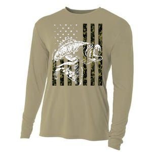 Fishing, Camouflage American Flag Fish, Bass Fish Fisherman Cooling Performance Long Sleeve Crew