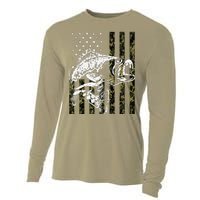 Fishing, Camouflage American Flag Fish, Bass Fish Fisherman Cooling Performance Long Sleeve Crew