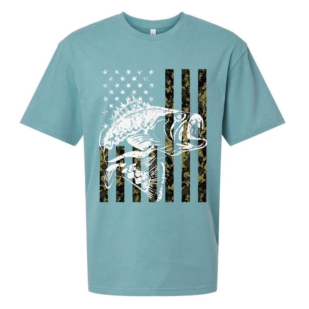Fishing, Camouflage American Flag Fish, Bass Fish Fisherman Sueded Cloud Jersey T-Shirt