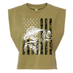 Fishing, Camouflage American Flag Fish, Bass Fish Fisherman Fishing Shirt Garment-Dyed Women's Muscle Tee