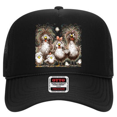 Funny Chicken Art Eagerlys Colorful High Crown Mesh Back Trucker Hat