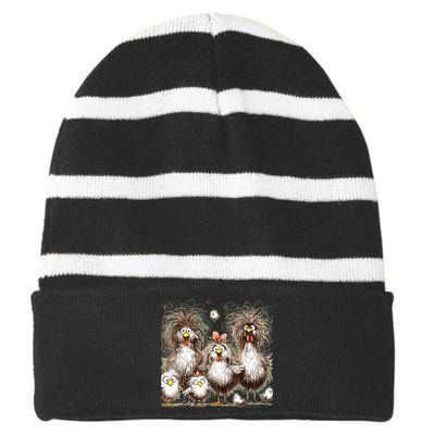 Funny Chicken Art Eagerlys Colorful Striped Beanie with Solid Band