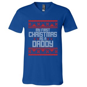 First Christmas As A Daddy Fatherhood Holiday Gift V-Neck T-Shirt