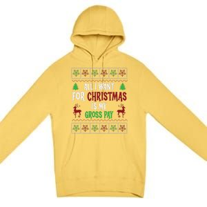 Funny Christmas All I Want Is My Gross Pay Funny Holiday Premium Pullover Hoodie