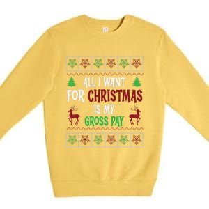 Funny Christmas All I Want Is My Gross Pay Funny Holiday Premium Crewneck Sweatshirt