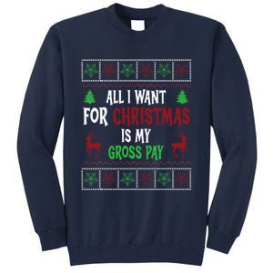 Funny Christmas All I Want Is My Gross Pay Funny Holiday Tall Sweatshirt