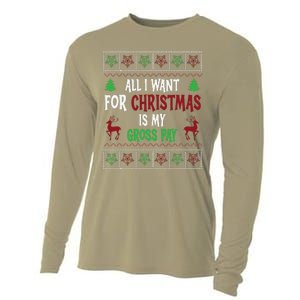 Funny Christmas All I Want Is My Gross Pay Funny Holiday Cooling Performance Long Sleeve Crew