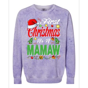 First Christmas As A Mamaw Santa Hat Pajama Xmas Funny Gift Colorblast Crewneck Sweatshirt