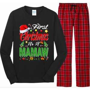 First Christmas As A Mamaw Santa Hat Pajama Xmas Funny Gift Long Sleeve Pajama Set