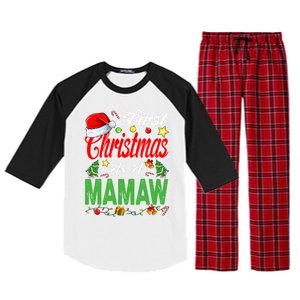 First Christmas As A Mamaw Santa Hat Pajama Xmas Funny Gift Raglan Sleeve Pajama Set